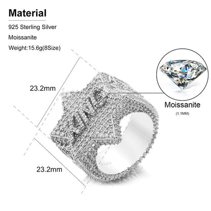 S925 Moissanite 'King' Five Star Ring
