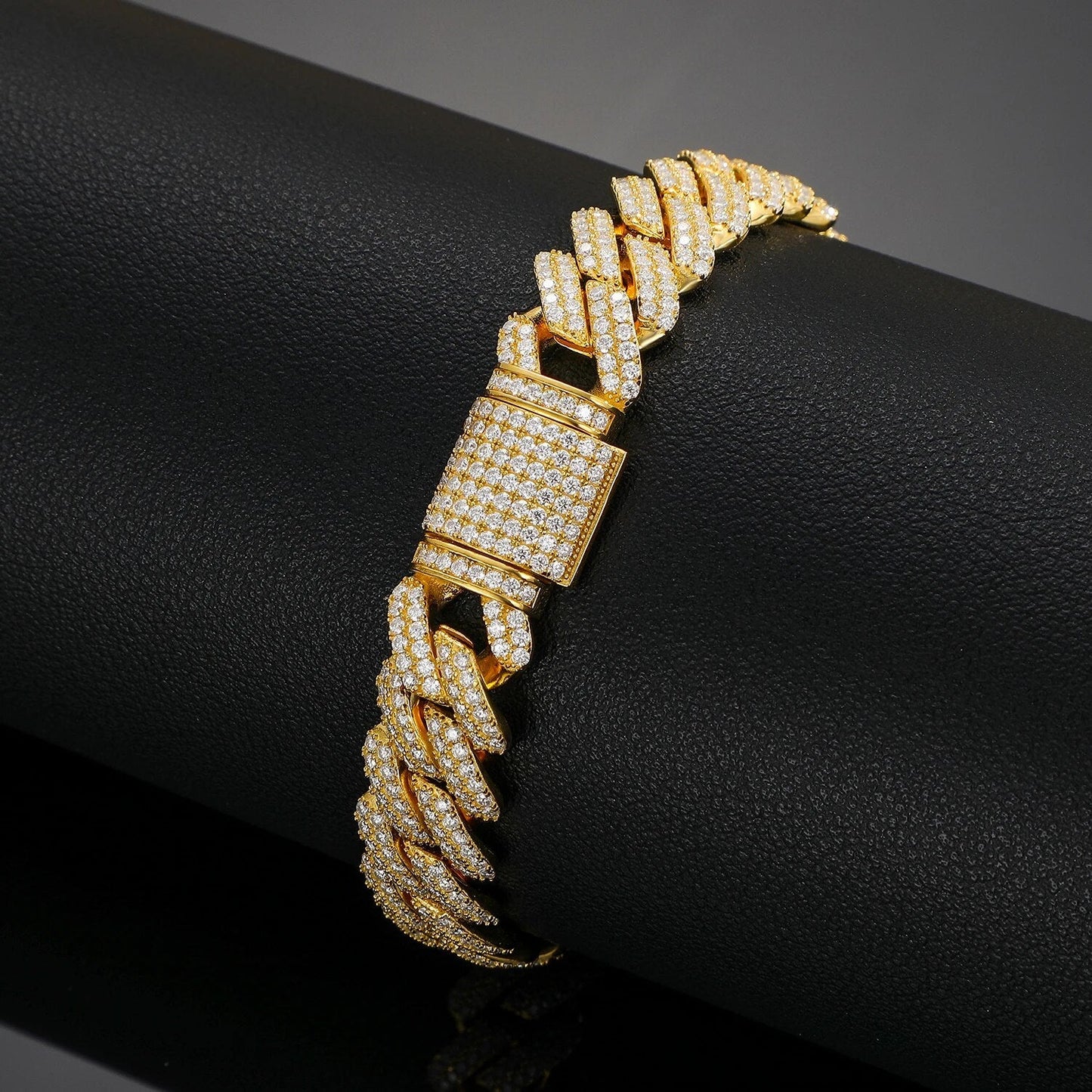 14mm S925 Moissanite Cuban Prong Bracelet