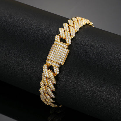 14mm S925 Moissanite Cuban Prong Bracelet