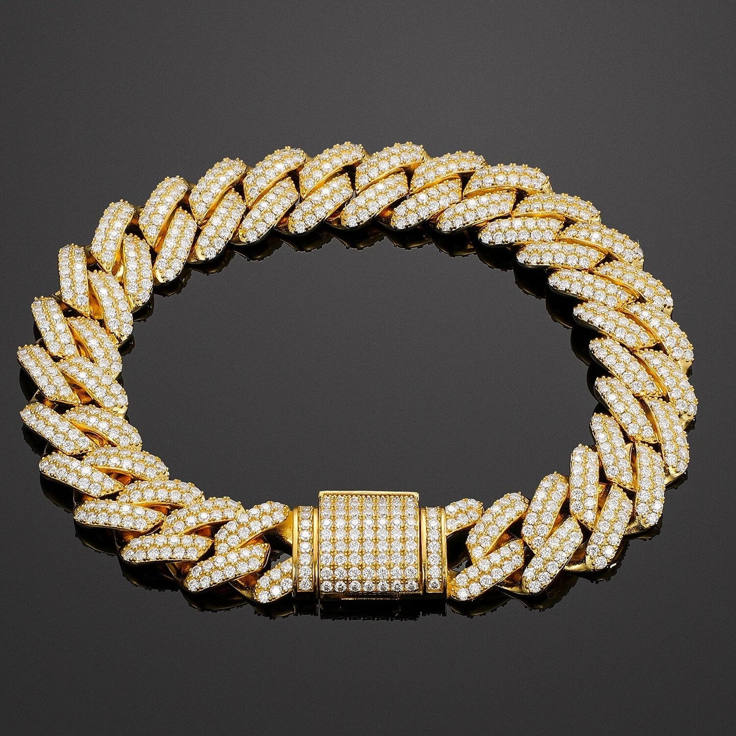 14mm S925 Moissanite Cuban Prong Bracelet