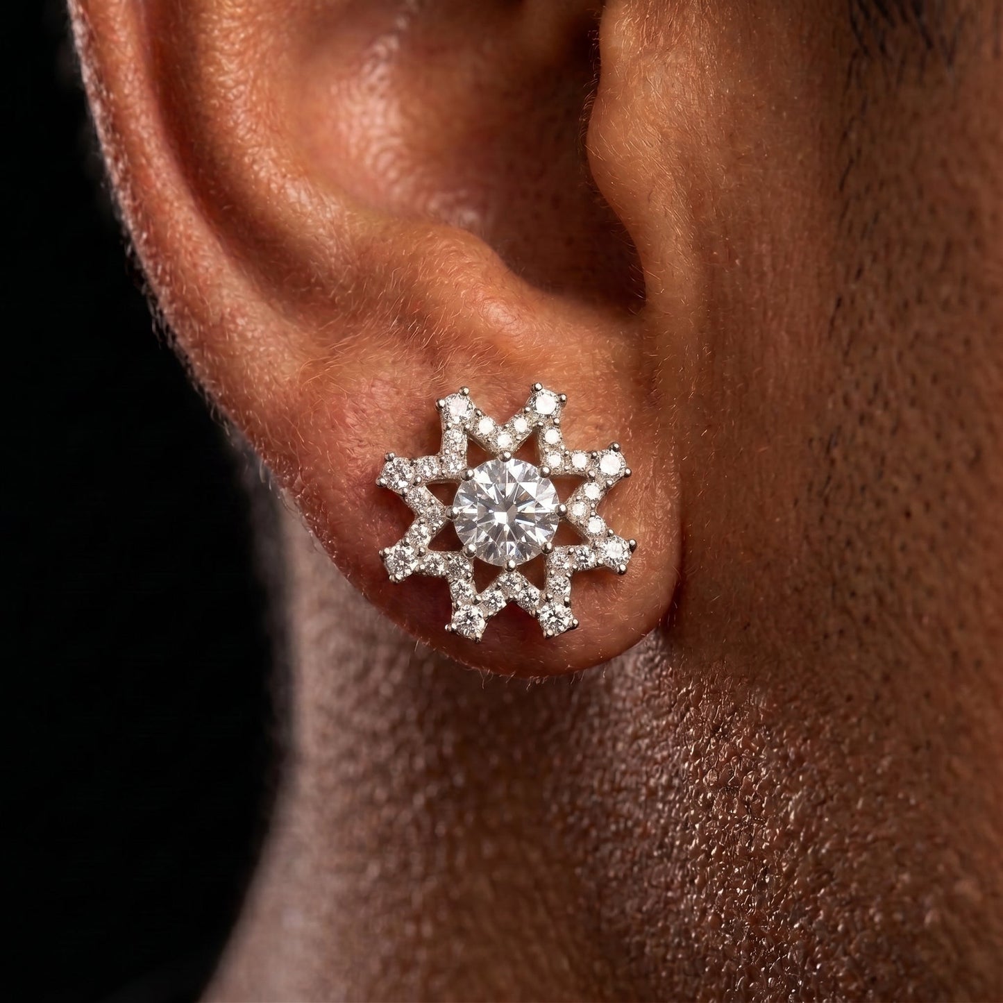 S925 Black Moissanite Eight-pointed Star Stud Earrings