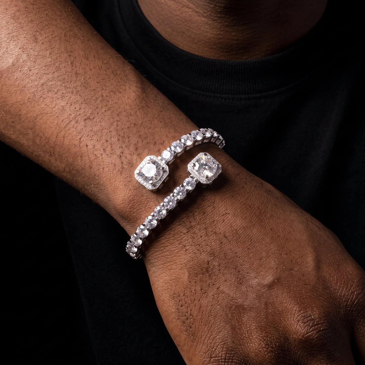 S925 Moissanite Clustered Tennis Bangle Bracelet
