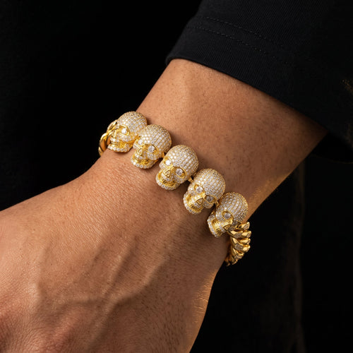 S925 Moissanite Skull Cuban Prong Link Bracelet