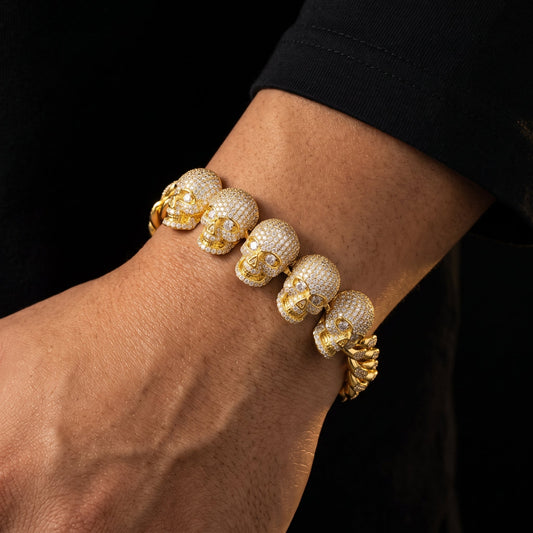 S925 Moissanite Skull Cuban Prong Link Bracelet