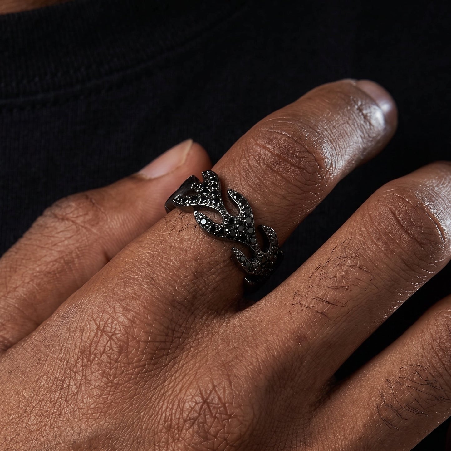 S925 Black Moissanite Flame Ring