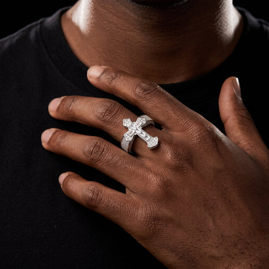S925 Moissanite Baguette Royal Cross Ring