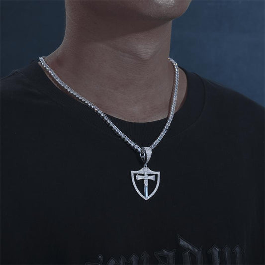 S925 Moissanite Shield Cross Pendant