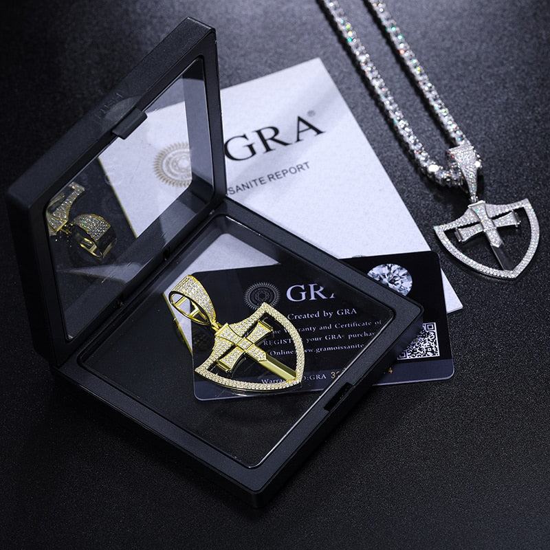 S925 Moissanite Shield Cross Pendant