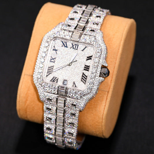 S925 VVS1 Moissanite Baguette Roman Numeral Watch