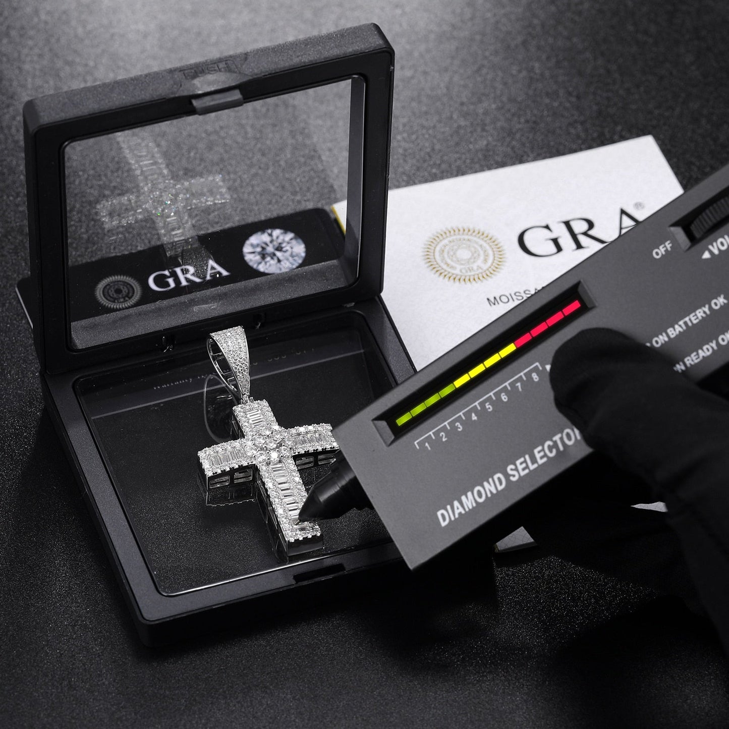 S925 Moissanite Baguette Cross Pendant