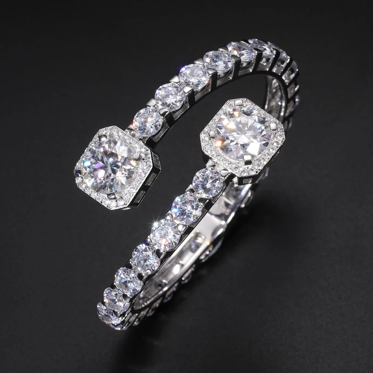 S925 Moissanite Clustered Tennis Bangle Bracelet