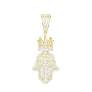 S925 Moissanite Crowned Baguette Hasma Hand Pendant