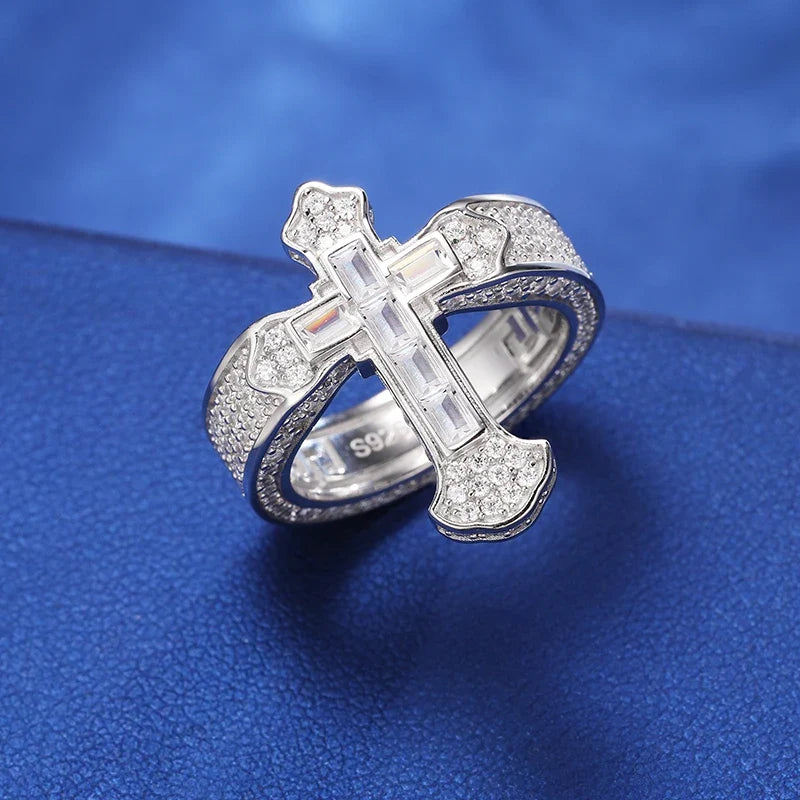 S925 Moissanite Baguette Royal Cross Ring