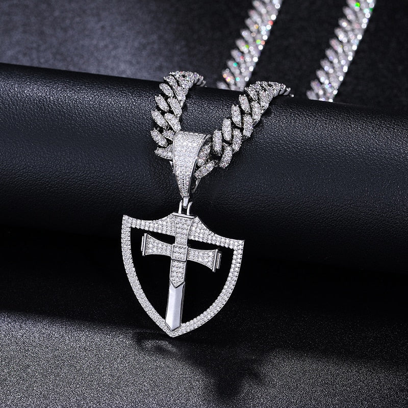 S925 Moissanite Shield Cross Pendant
