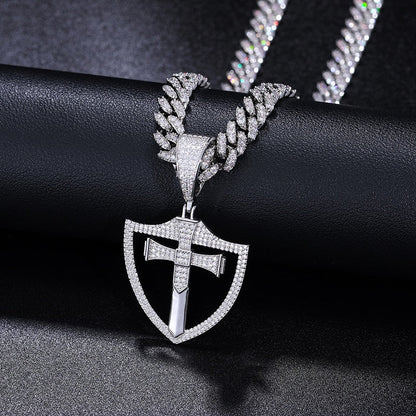 S925 Moissanite Shield Cross Pendant