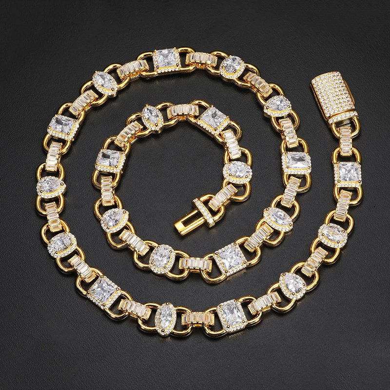 10mm S925 Moissanite Gem Stationed Ring Link Chain