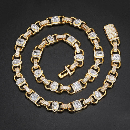10mm S925 Moissanite Gem Stationed Ring Link Chain