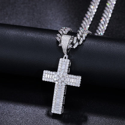 S925 Moissanite Baguette Cross Pendant