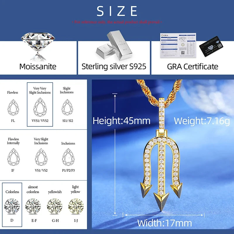S925 Moissanite Trident Pendant