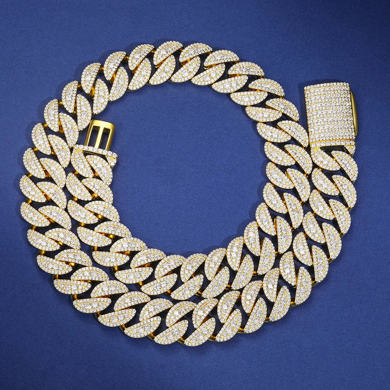 12-22mm S925 Moissanite Raised Curb Cuban Chain