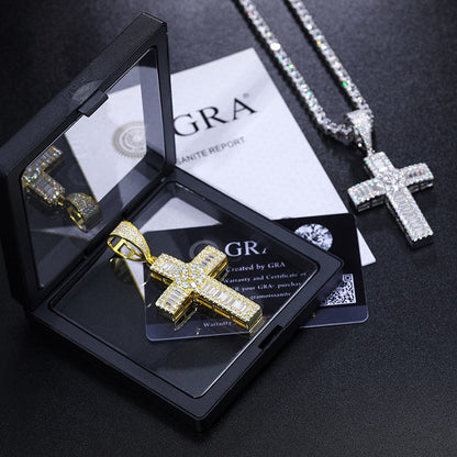 S925 Moissanite Baguette Cross Pendant