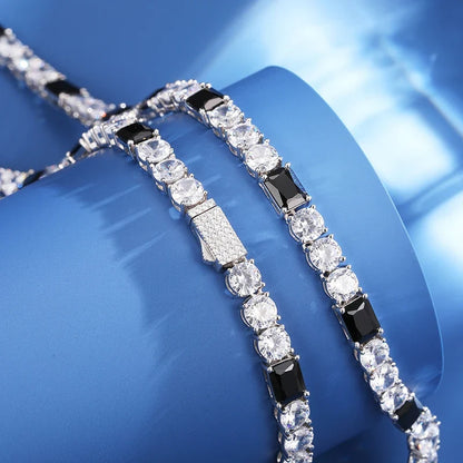 6mm S925 Moissanite Black Diamond Stationed Tennis Chain
