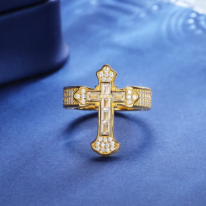 S925 Moissanite Baguette Royal Cross Ring