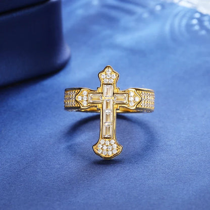 S925 Moissanite Baguette Royal Cross Ring
