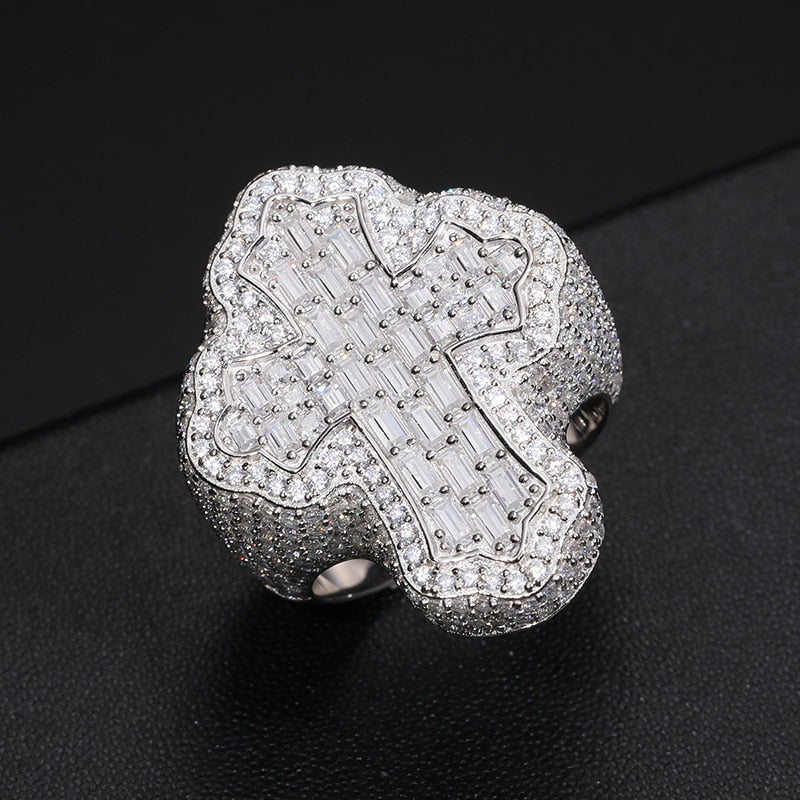 S925 Moissanite Baguette Cross Ring