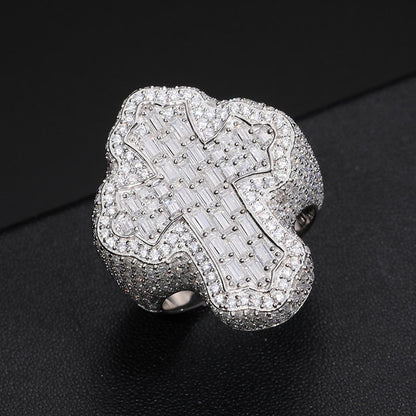 S925 Moissanite Baguette Cross Ring