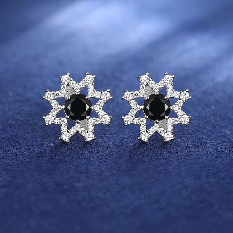 S925 Black Moissanite Eight-pointed Star Stud Earrings