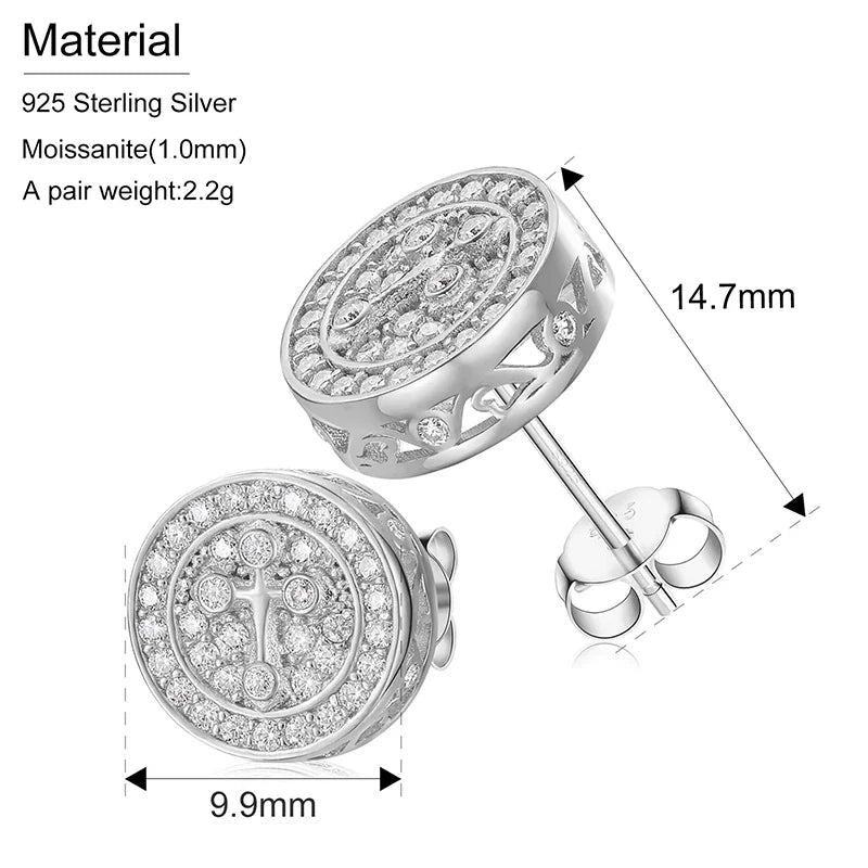 S925 Moissanite Cross Round Cut Earrings