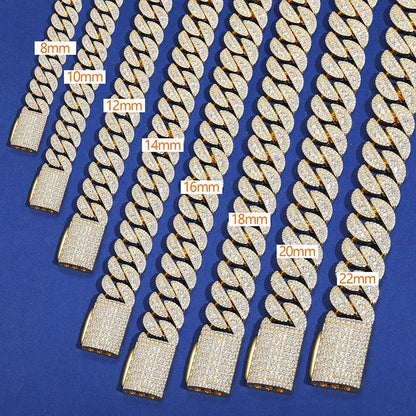 12-22mm S925 Moissanite Raised Curb Cuban Chain