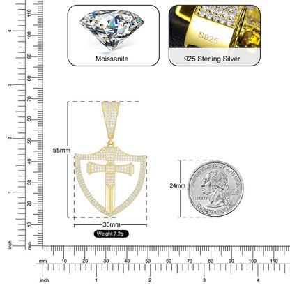 S925 Moissanite Shield Cross Pendant