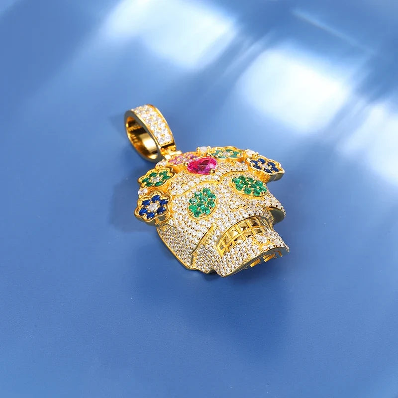 S925 Moissanite Flower Skull Pendant