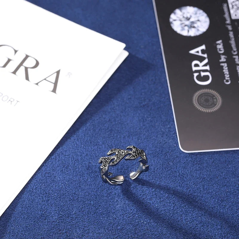 S925 Black Moissanite Flame Ring