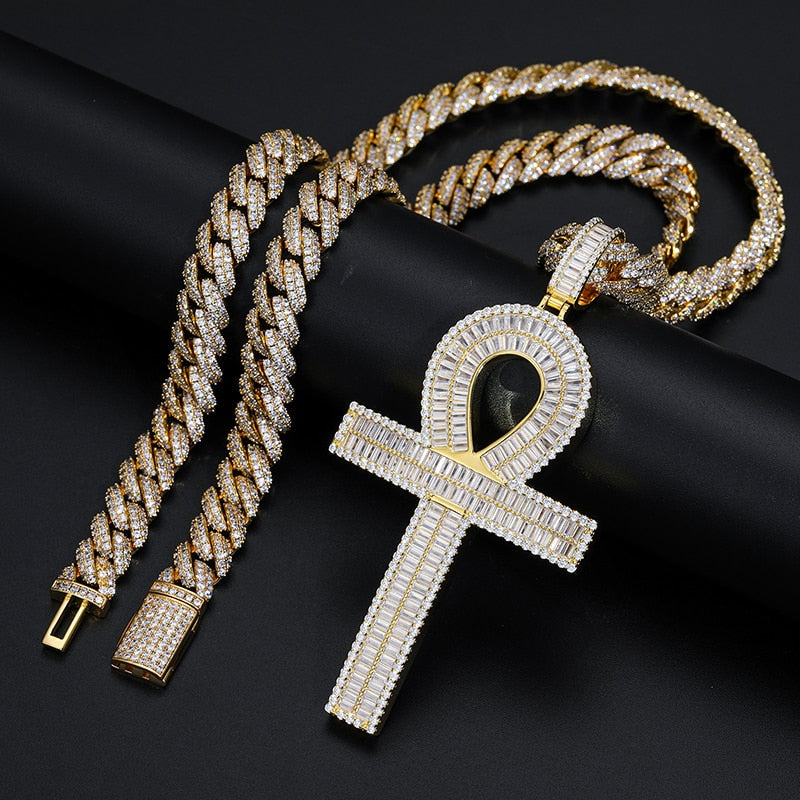 S925 Moissanite Baguette Ankh Cross Pendant