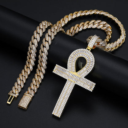 S925 Moissanite Baguette Ankh Cross Pendant