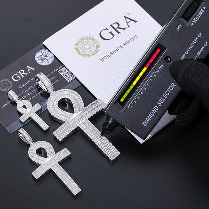 S925 Moissanite Baguette Ankh Cross Pendant