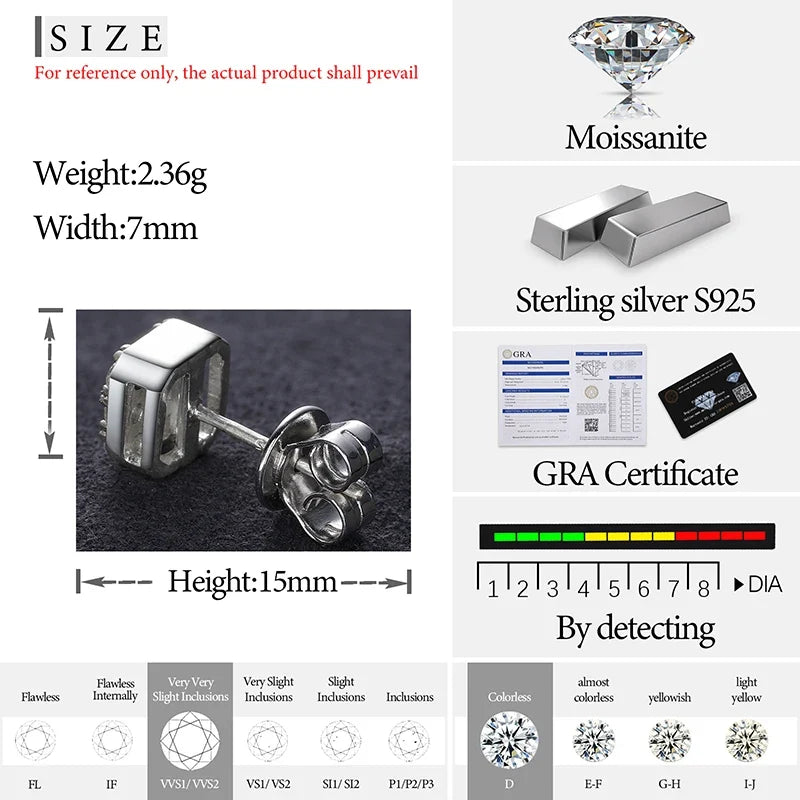 7mm S925 Moissanite Baguette Earrings