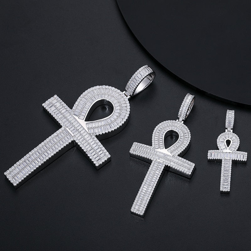 S925 Moissanite Baguette Ankh Cross Pendant