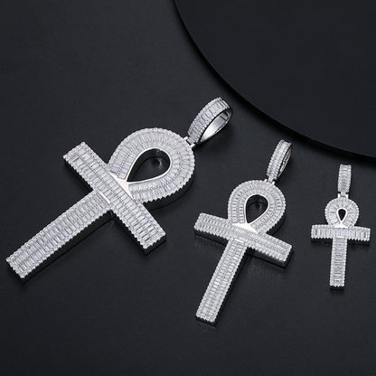S925 Moissanite Baguette Ankh Cross Pendant