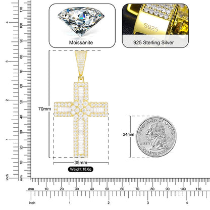 S925 Moissanite Baguette Cross Pendant