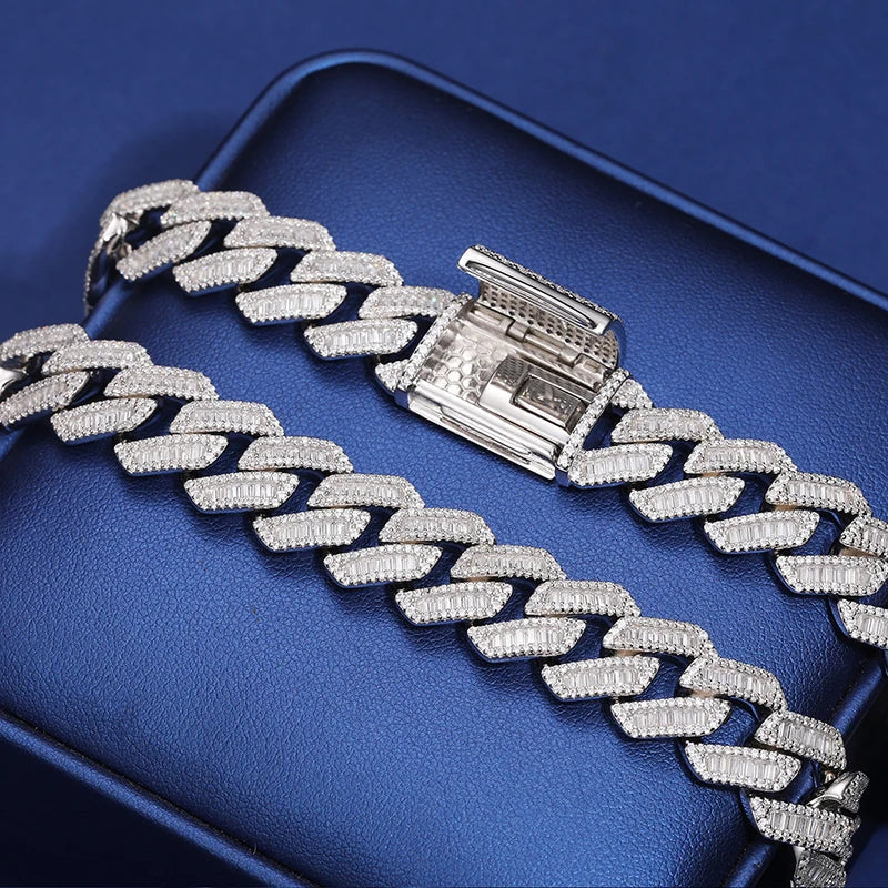 10-22mm S925 Baguette Moissanite Prong Cuban Chain
