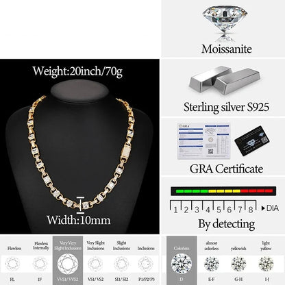 10mm S925 Moissanite Gem Stationed Ring Link Chain