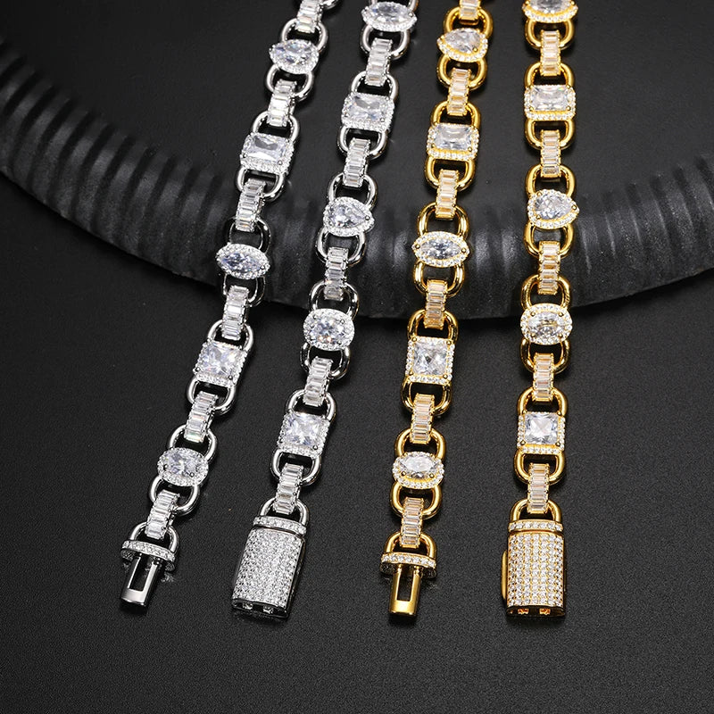 10mm S925 Moissanite Gem Stationed Ring Link Chain