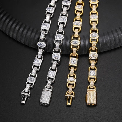 10mm S925 Moissanite Gem Stationed Ring Link Chain