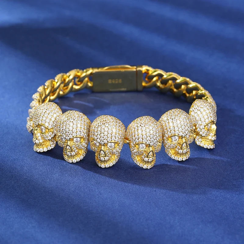 S925 Moissanite Skull Cuban Prong Link Bracelet