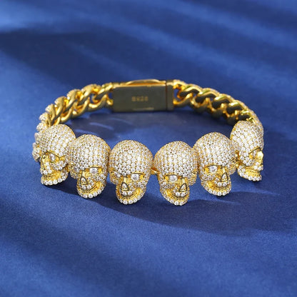 S925 Moissanite Skull Cuban Prong Link Bracelet