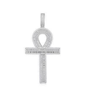 S925 Moissanite Baguette Ankh Cross Pendant